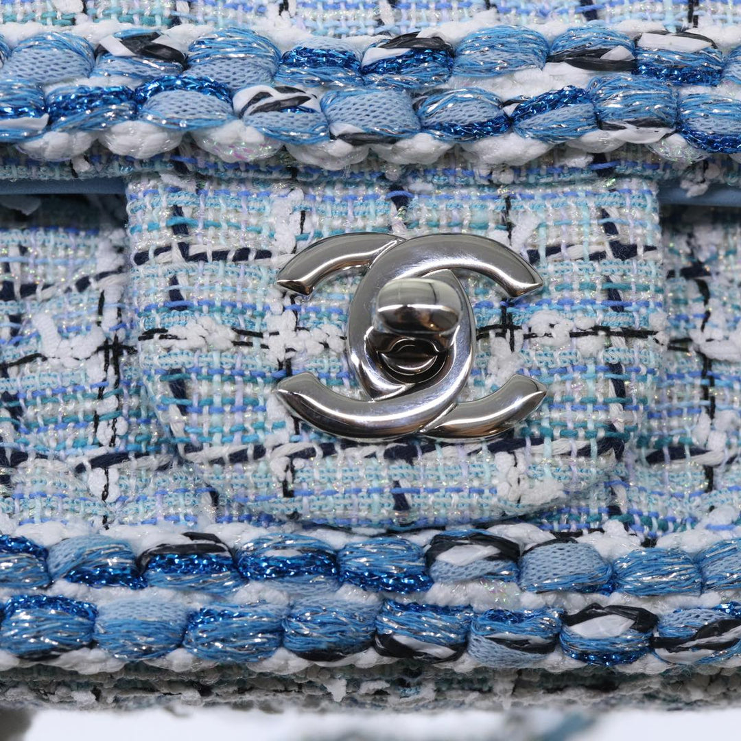 Chanel Chain Shoulder Bag Tweed Blue CC Auth 47496A