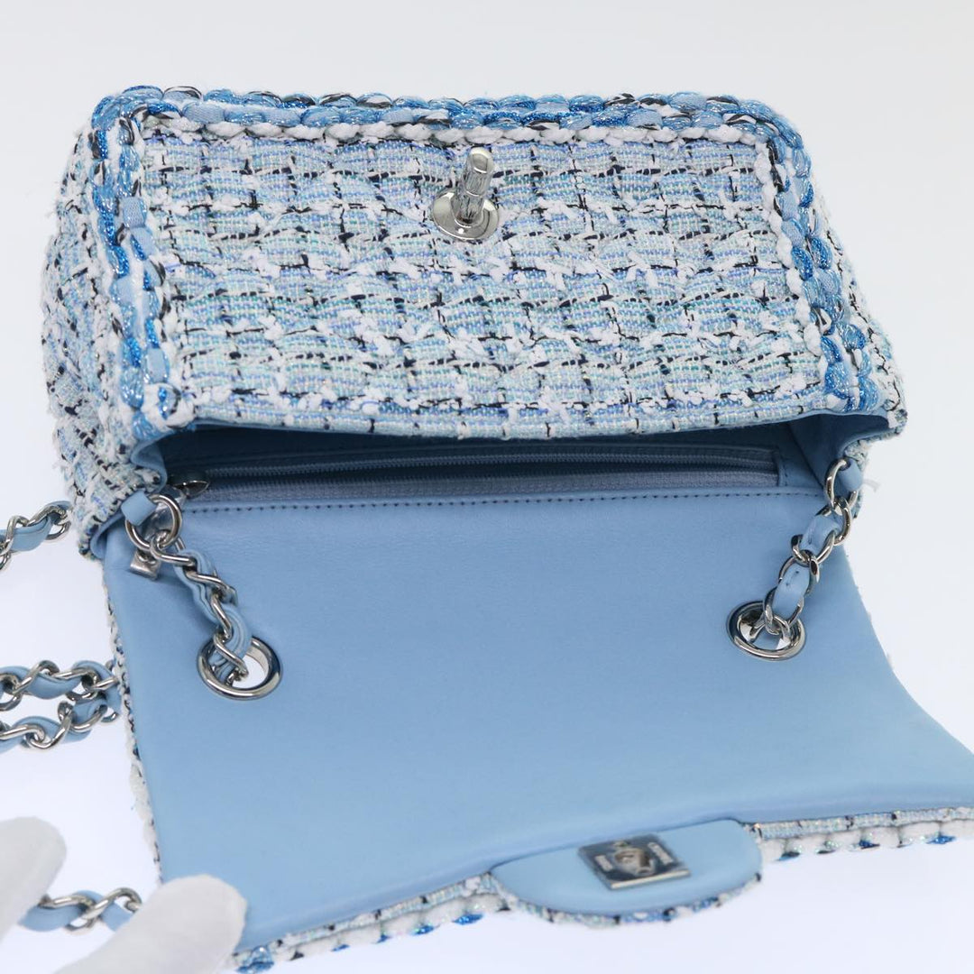 Chanel Chain Shoulder Bag Tweed Blue CC Auth 47496A