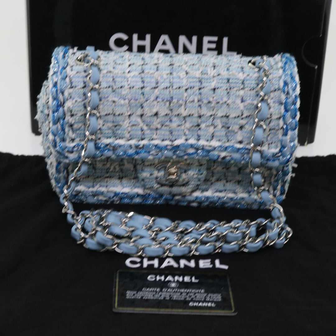 Chanel Chain Shoulder Bag Tweed Blue CC Auth 47496A