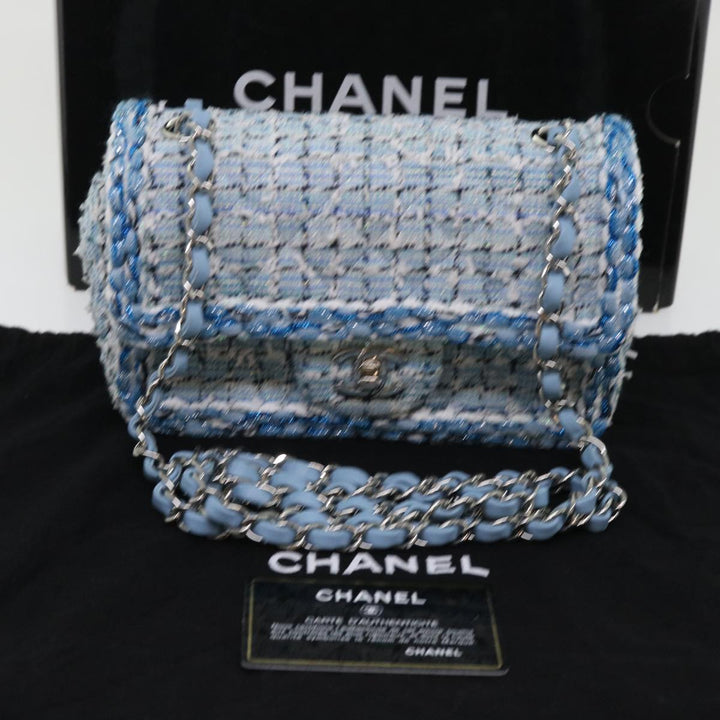 Chanel Chain Shoulder Bag Tweed Blue CC Auth 47496A
