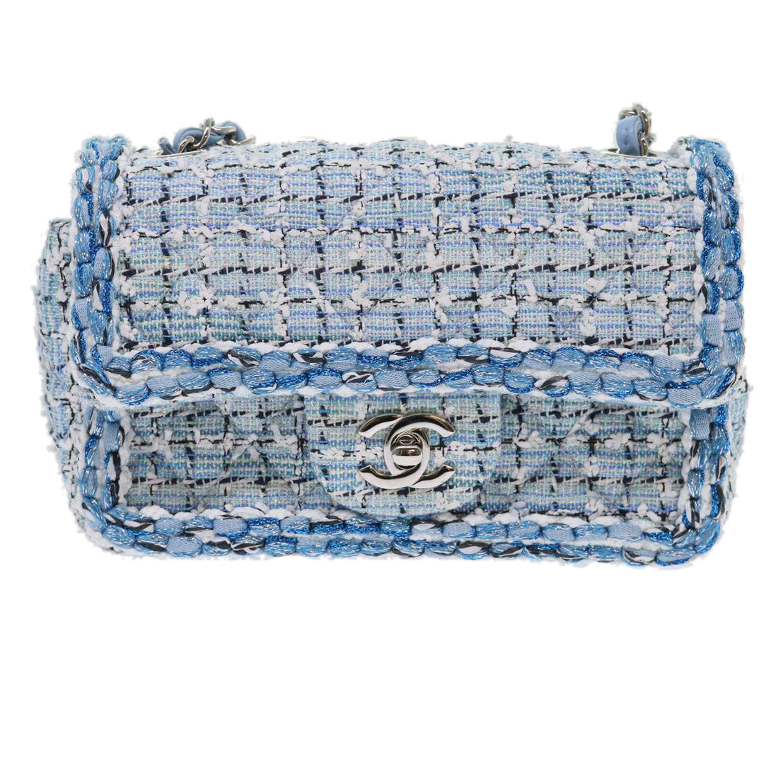 Chanel Chain Shoulder Bag Tweed Blue CC Auth 47496A