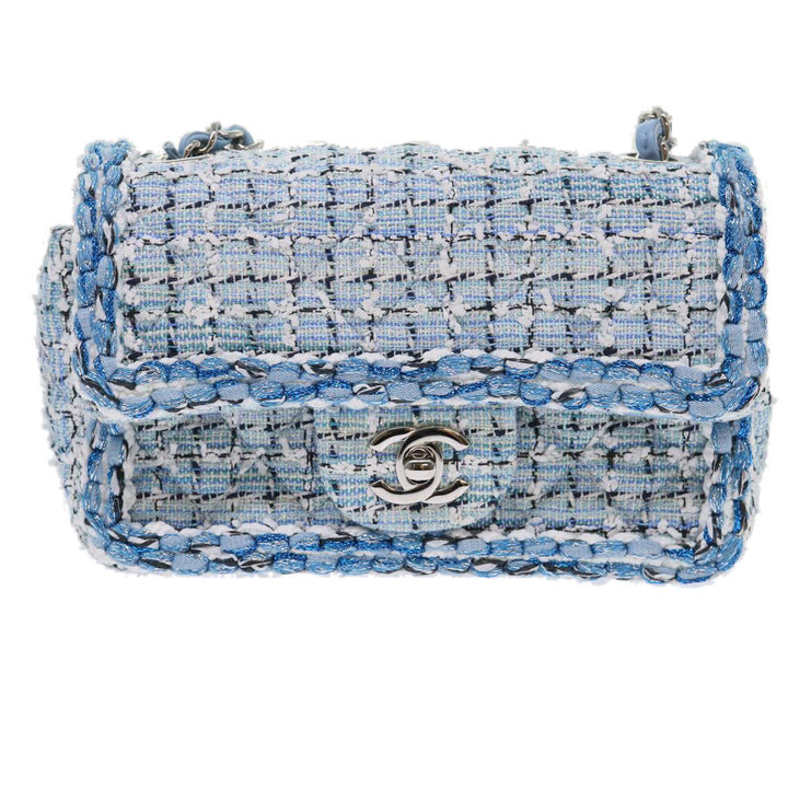 Chanel Chain Shoulder Bag Tweed Blue CC Auth 47496A