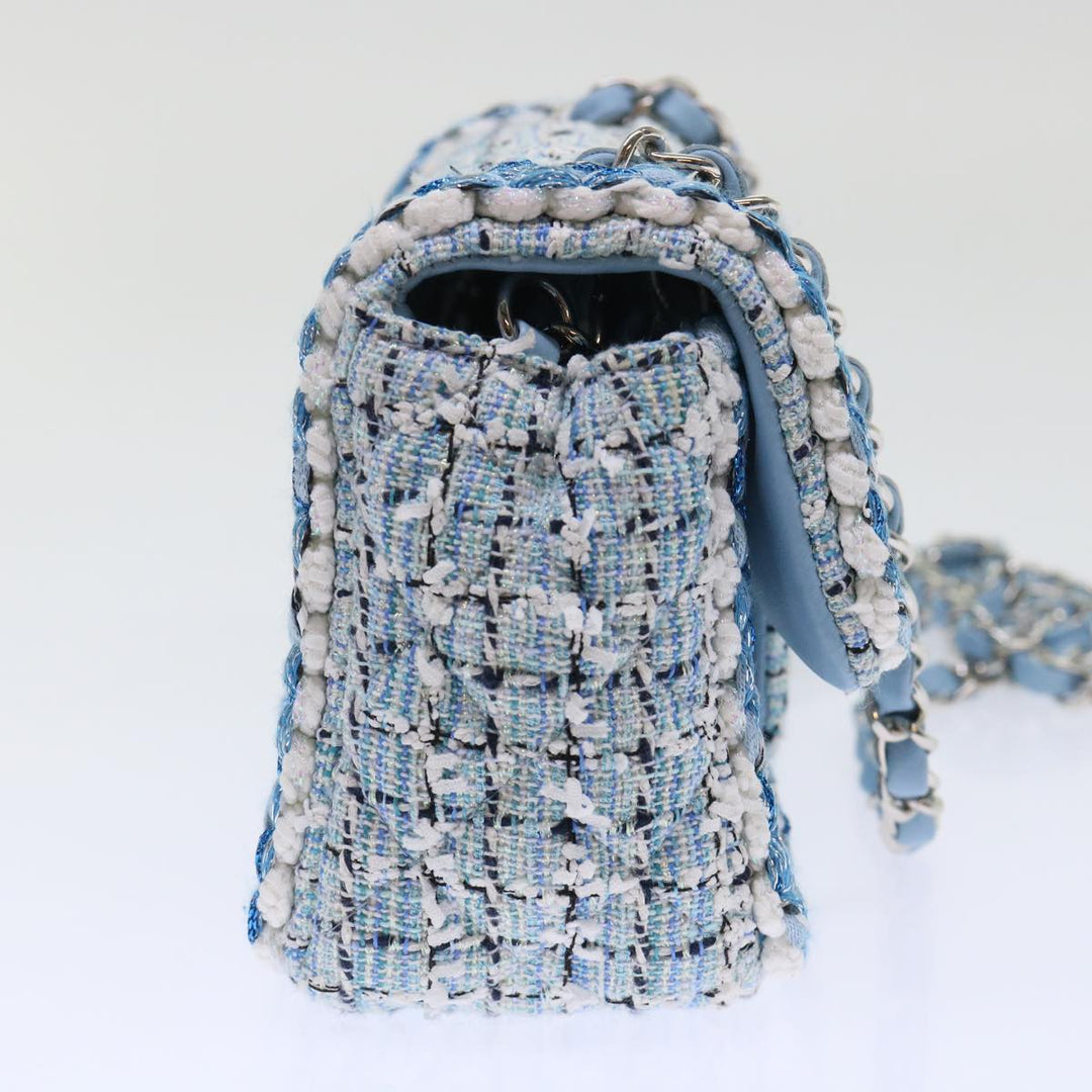 Chanel Chain Shoulder Bag Tweed Blue CC Auth 47496A