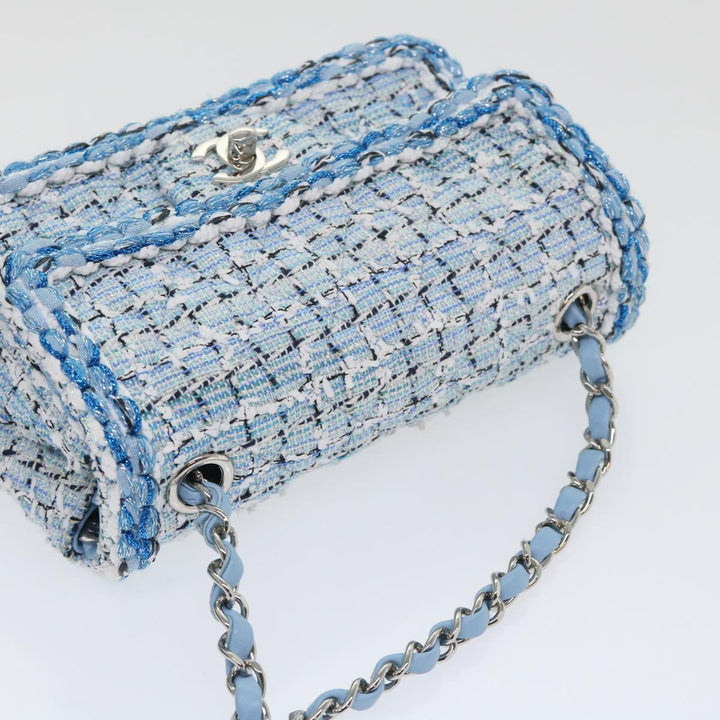 Chanel Chain Shoulder Bag Tweed Blue CC Auth 47496A