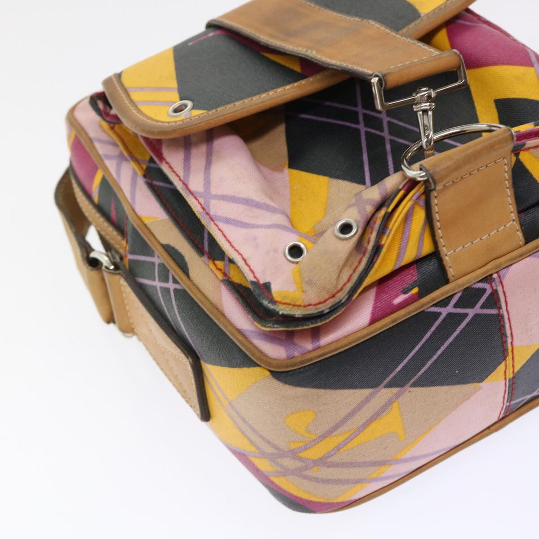 CHRISTIAN Dior Argyle Check Shoulder Bag Nylon Yellow Pink 05-MA-0064 Auth 47588