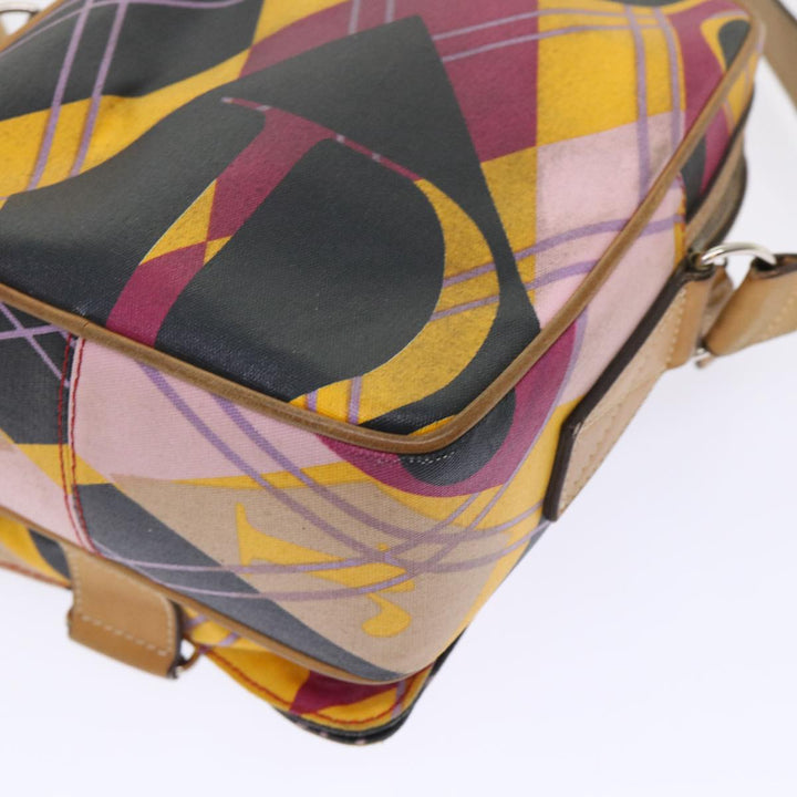 CHRISTIAN Dior Argyle Check Shoulder Bag Nylon Yellow Pink 05-MA-0064 Auth 47588