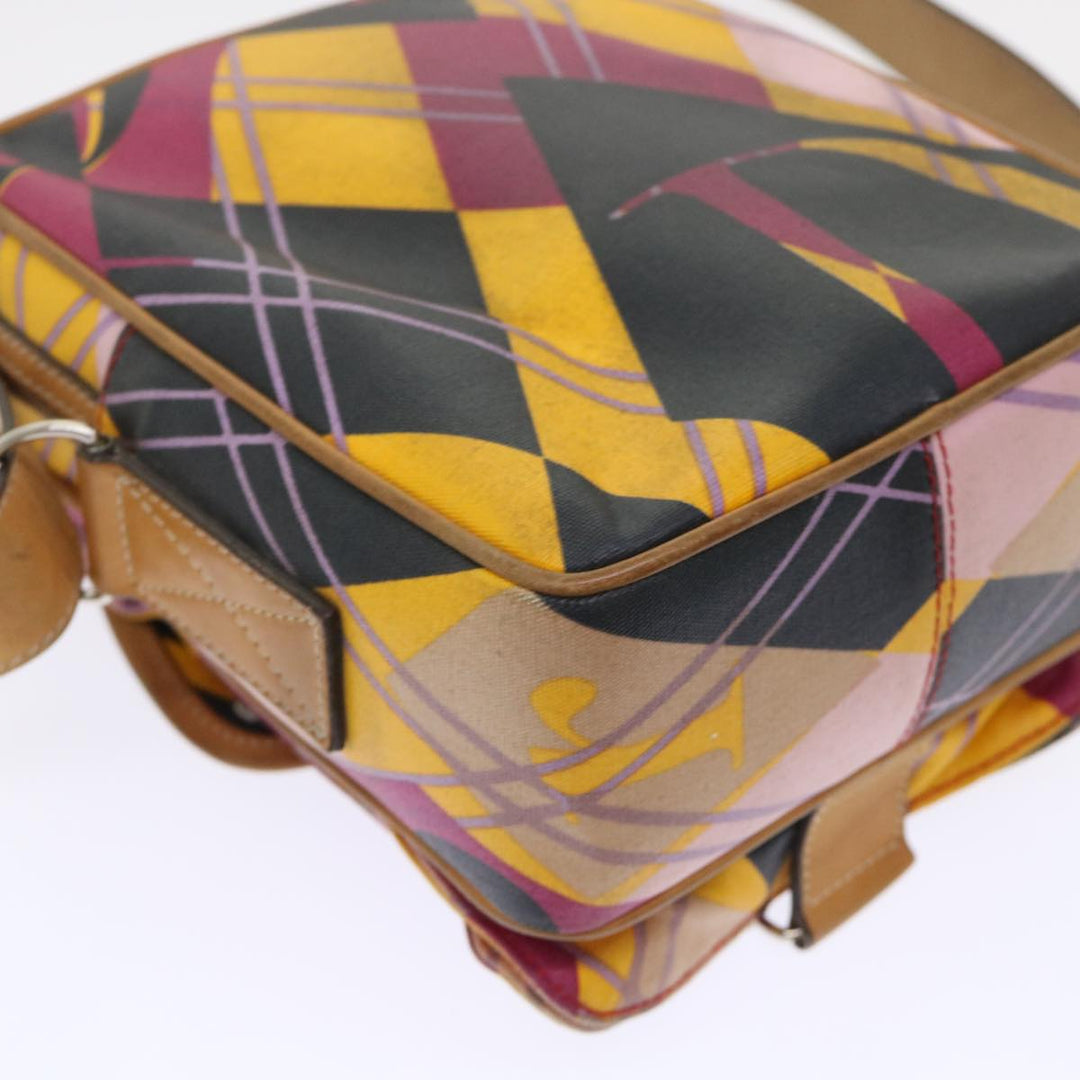 CHRISTIAN Dior Argyle Check Shoulder Bag Nylon Yellow Pink 05-MA-0064 Auth 47588