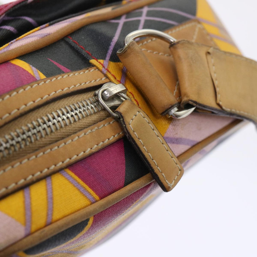 CHRISTIAN Dior Argyle Check Shoulder Bag Nylon Yellow Pink 05-MA-0064 Auth 47588