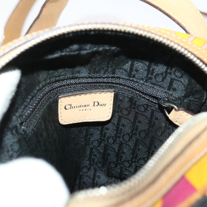 CHRISTIAN Dior Argyle Check Shoulder Bag Nylon Yellow Pink 05-MA-0064 Auth 47588