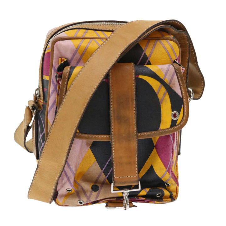 CHRISTIAN Dior Argyle Check Shoulder Bag Nylon Yellow Pink 05-MA-0064 Auth 47588