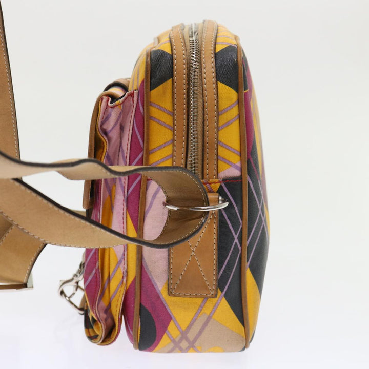 CHRISTIAN Dior Argyle Check Shoulder Bag Nylon Yellow Pink 05-MA-0064 Auth 47588