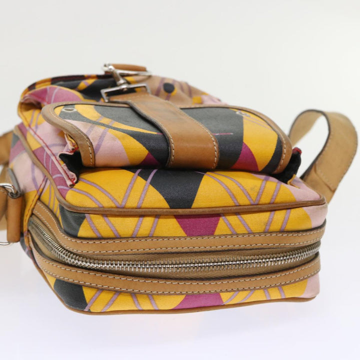 CHRISTIAN Dior Argyle Check Shoulder Bag Nylon Yellow Pink 05-MA-0064 Auth 47588