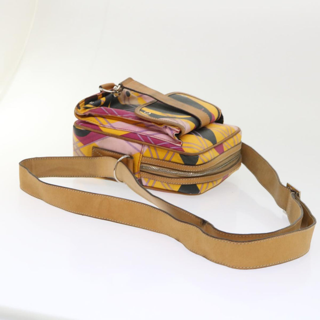 CHRISTIAN Top quality Dior Argyle Check Shoulder Bag Nylon Yellow Pink 05-MA-0064 Auth 47588