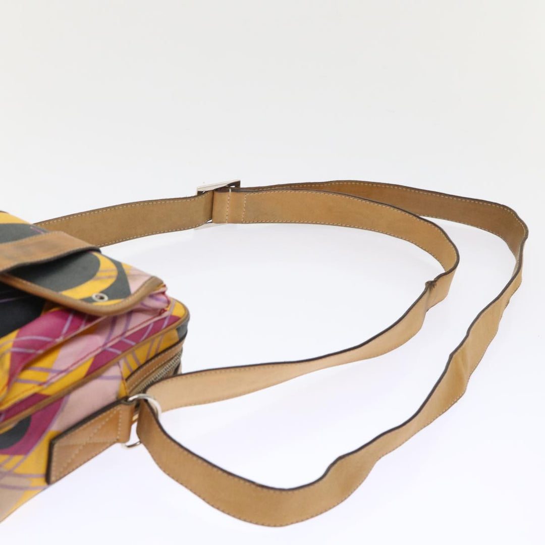 CHRISTIAN Dior Argyle Check Shoulder Bag Nylon Yellow Pink 05-MA-0064 Auth 47588