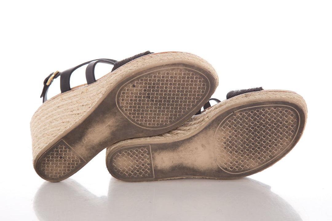 Salvatore Ferragamo Black Leather Espadrille SZ 9.5