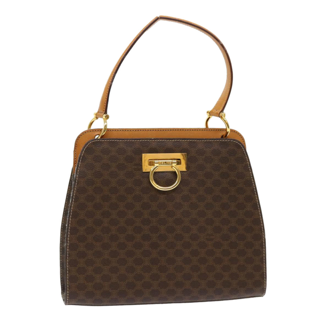 Celine Macadam Canvas Hand Bag PVC Leather Brown Auth 47659
