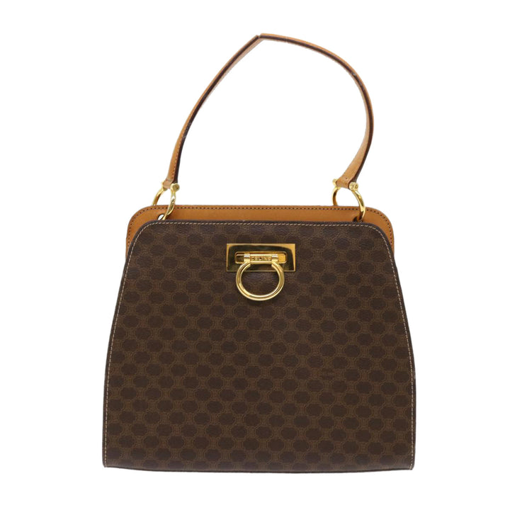 Celine Macadam Canvas Hand Bag PVC Leather Brown Auth 47659