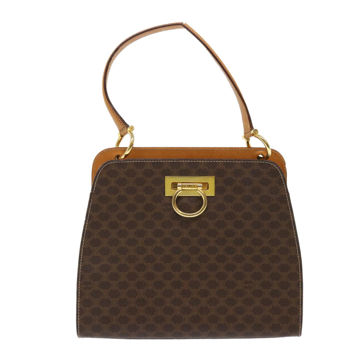 Celine Macadam Canvas Hand Bag PVC Leather Brown Auth 47659