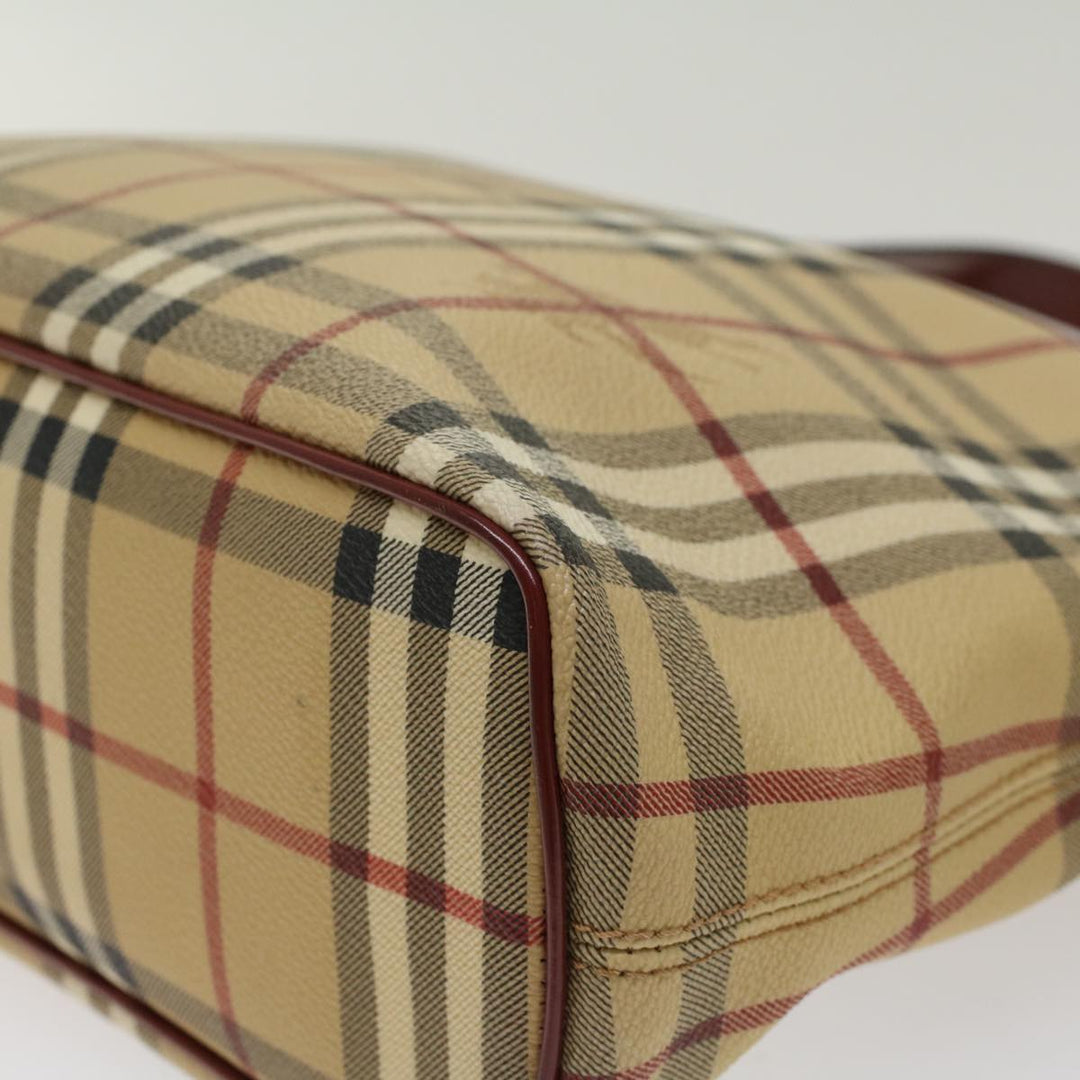 Burberry Nova Check Hand Bag PVC Leather Beige Auth 47676