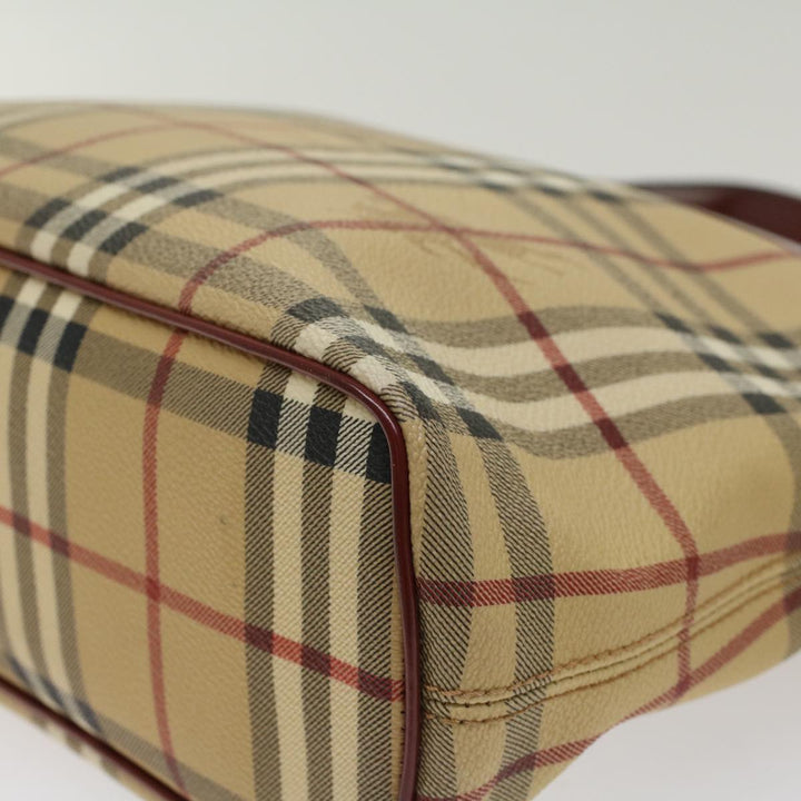 Burberry Nova Check Hand Bag PVC Leather Beige Auth 47676