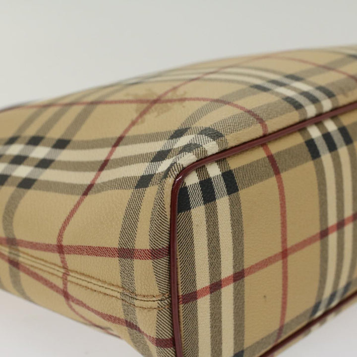 Burberry Nova Check Hand Bag PVC Leather Beige Auth 47676