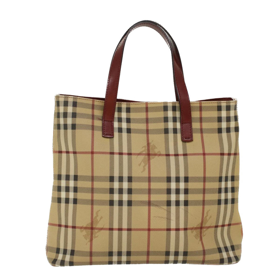 Burberry Nova Check Hand Bag PVC Leather Beige Auth 47676