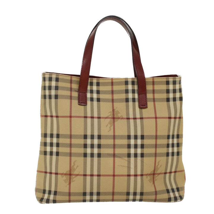 Burberry Nova Check Hand Bag PVC Leather Beige Auth 47676