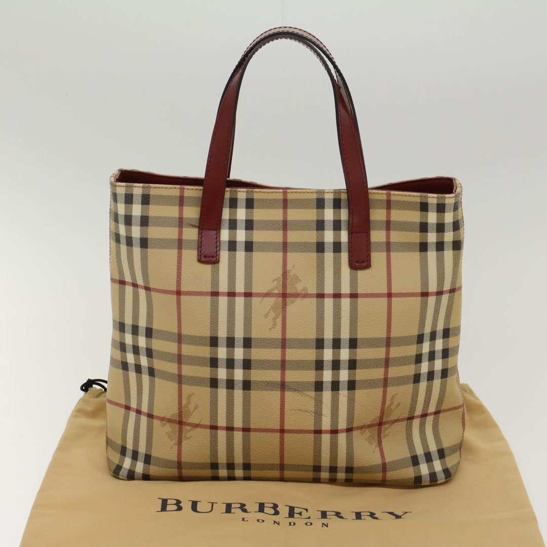 Burberry Nova Check Hand Bag PVC Leather Beige Auth 47676