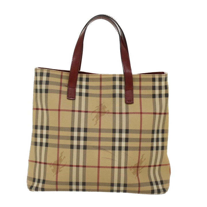 Burberry Nova Check Hand Bag PVC Leather Beige Auth 47676