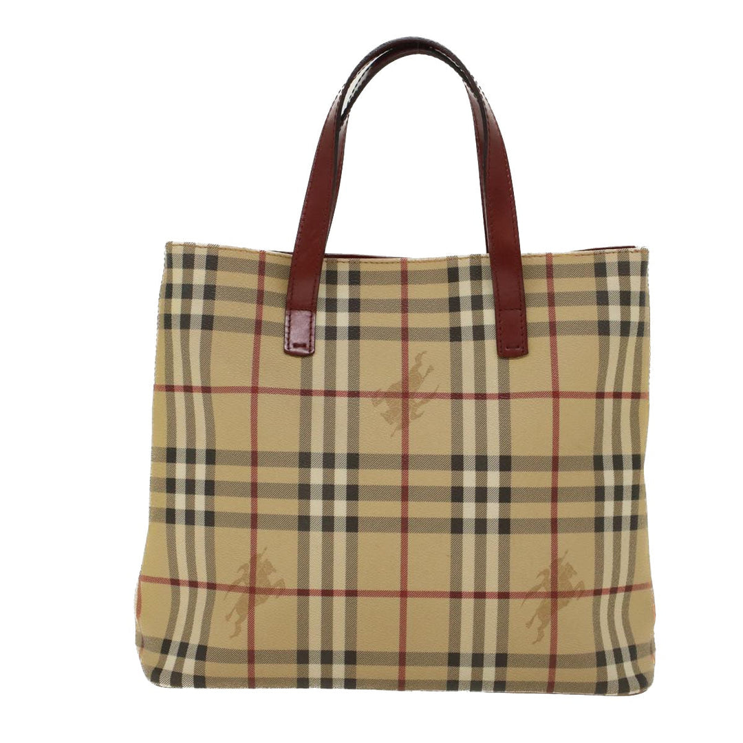 Burberry Nova Check Hand Bag PVC Leather Beige Auth 47676