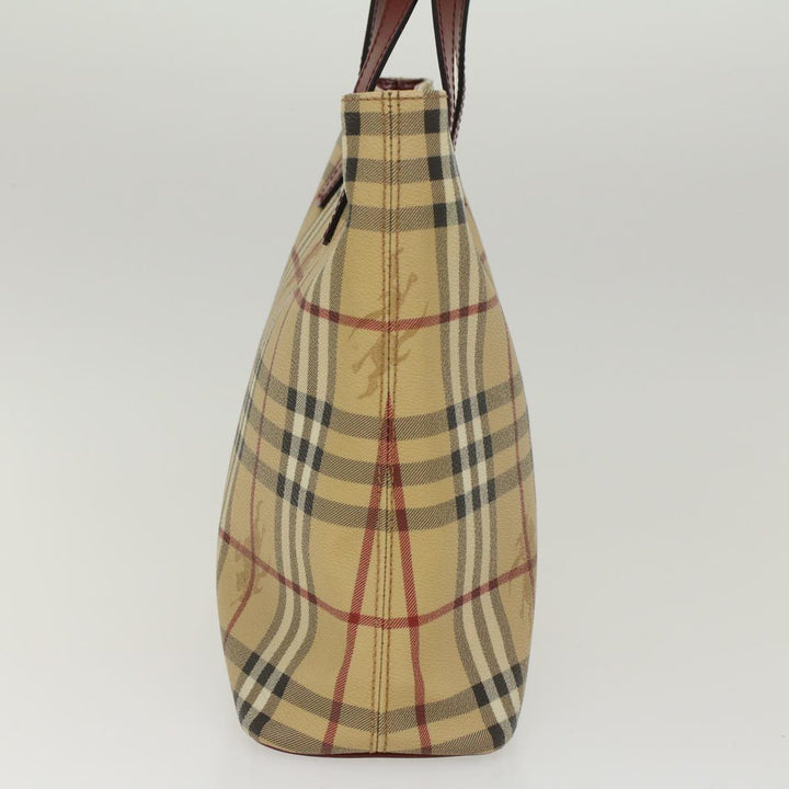 Burberry Nova Check Hand Bag PVC Leather Beige Auth 47676