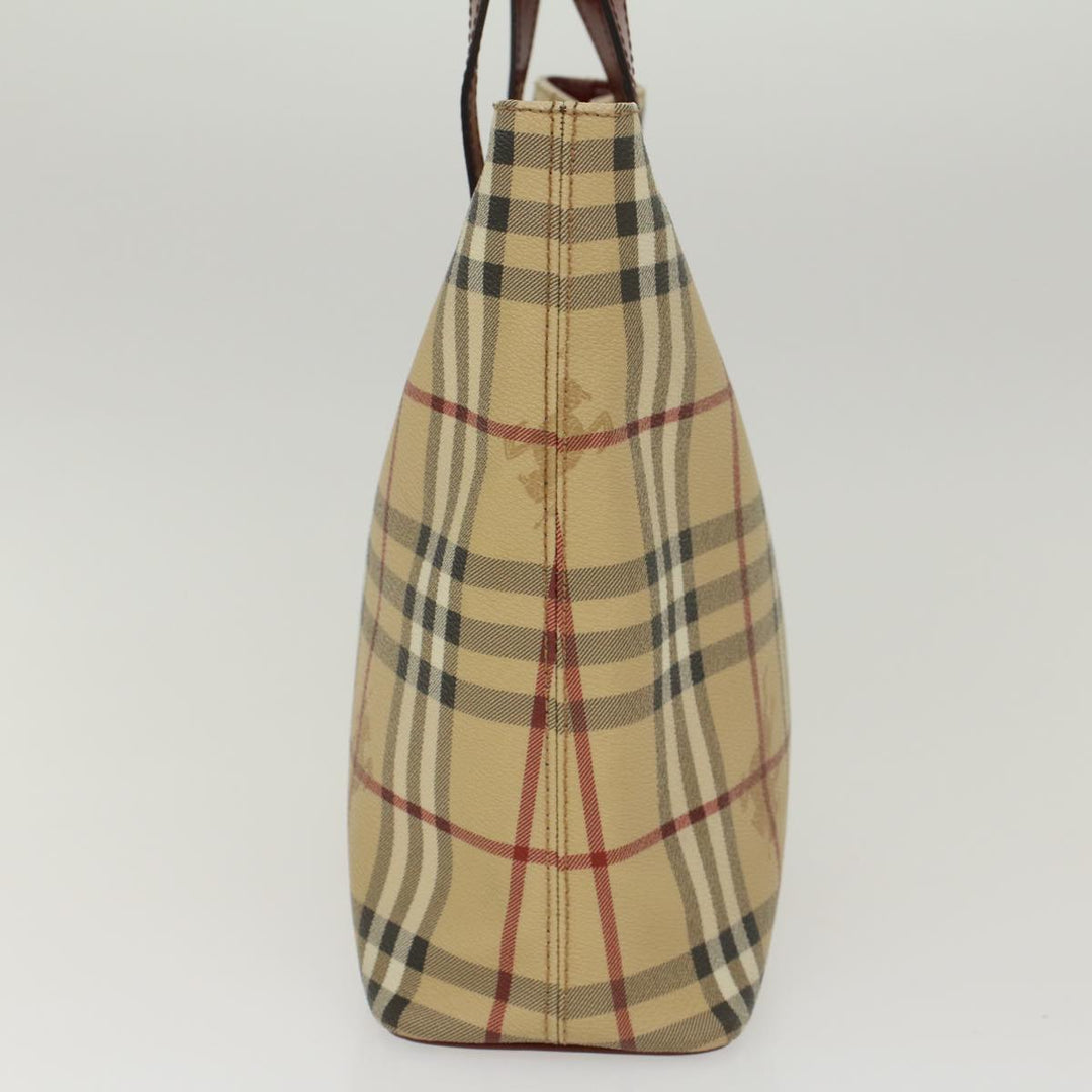 Burberry Nova Check Hand Bag PVC Leather Beige Auth 47676