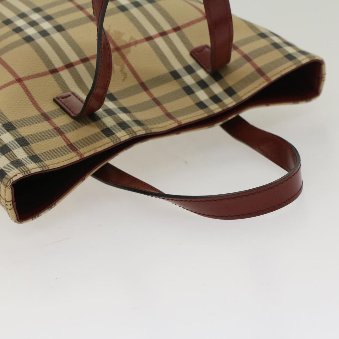 Burberry Nova Check Hand Bag PVC Leather Beige Auth 47676