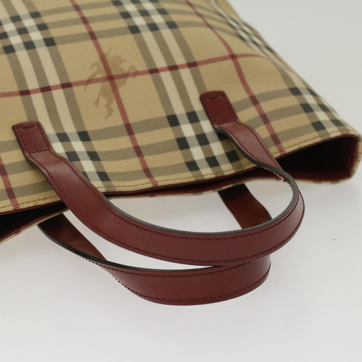 Burberry Nova Check Hand Bag PVC Leather Beige Auth 47676