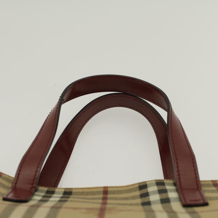 Burberry Nova Check Hand Bag PVC Leather Beige Auth 47676