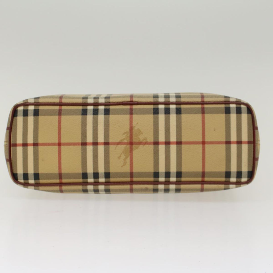 Burberry Nova Check Hand Bag PVC Leather Beige Auth 47676