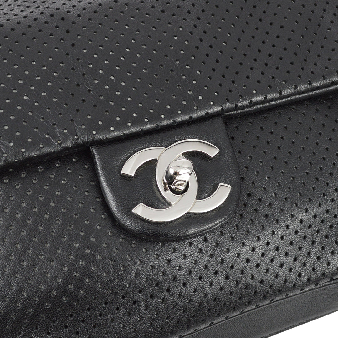 Top Quality Chanel 2008-2009 Black Perforated Lambskin Flap Shoulder Bag