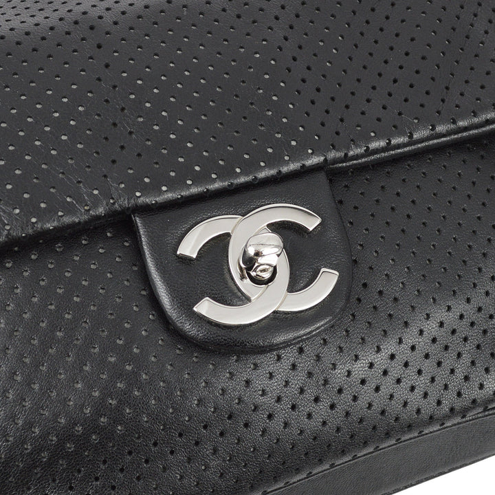 Top Quality Chanel 2008-2009 Black Perforated Lambskin Flap Shoulder Bag