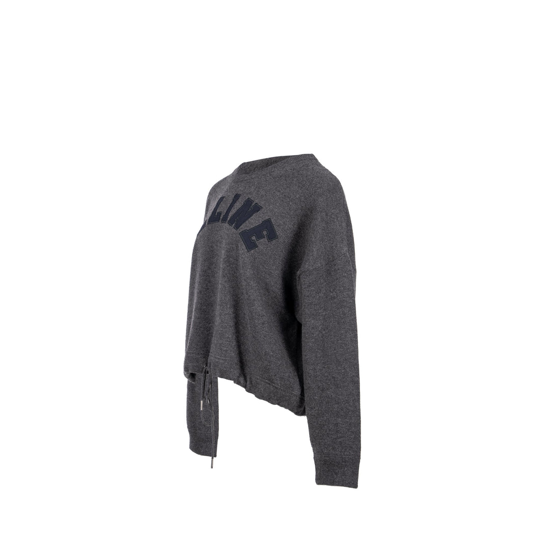 Celine Size L Graphic Print Crew Neck Sweater Wool/Cashmere Dark Grey