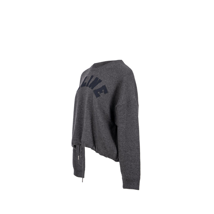Celine Size L Graphic Print Crew Neck Sweater Wool/Cashmere Dark Grey