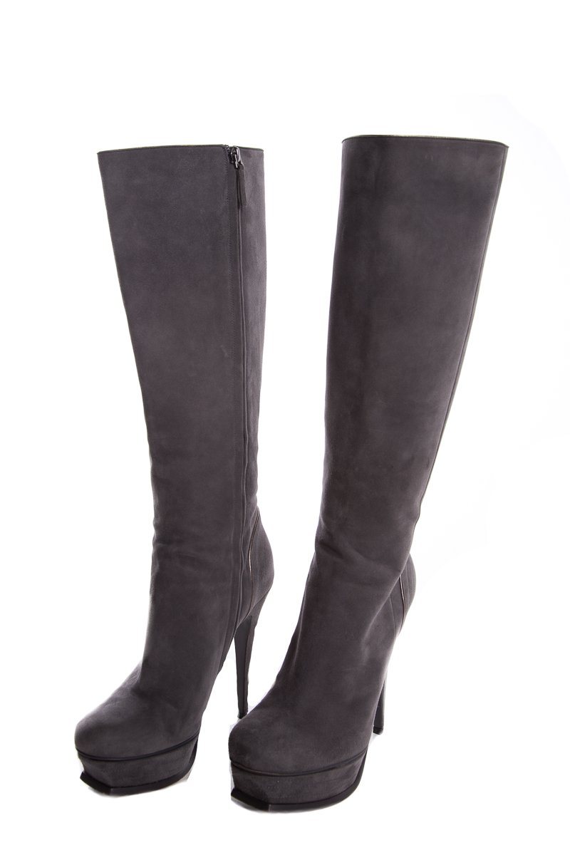 Yves Saint Laurent Grey Suede Knee-High Boots SZ 39