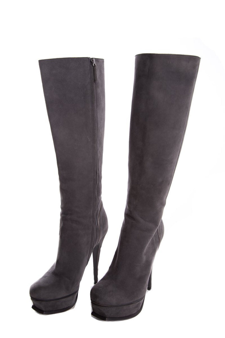 Yves Saint Laurent Grey Suede Knee-High Boots SZ 39