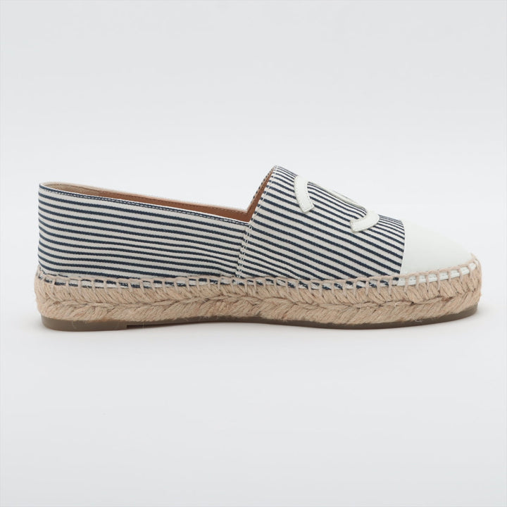 Top Quality Chanel Coco Leather X Fabric Espadrille 35  Navy X White G29762 Stripe  Bag