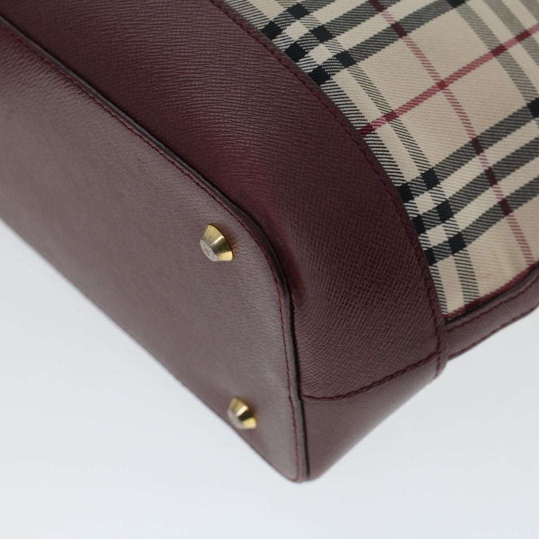BURBERRY Nova Check Hand Bag Canvas Beige Wine Red Auth 48021