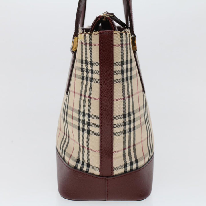 BURBERRY Nova Check Hand Bag Canvas Beige Wine Red Auth 48021