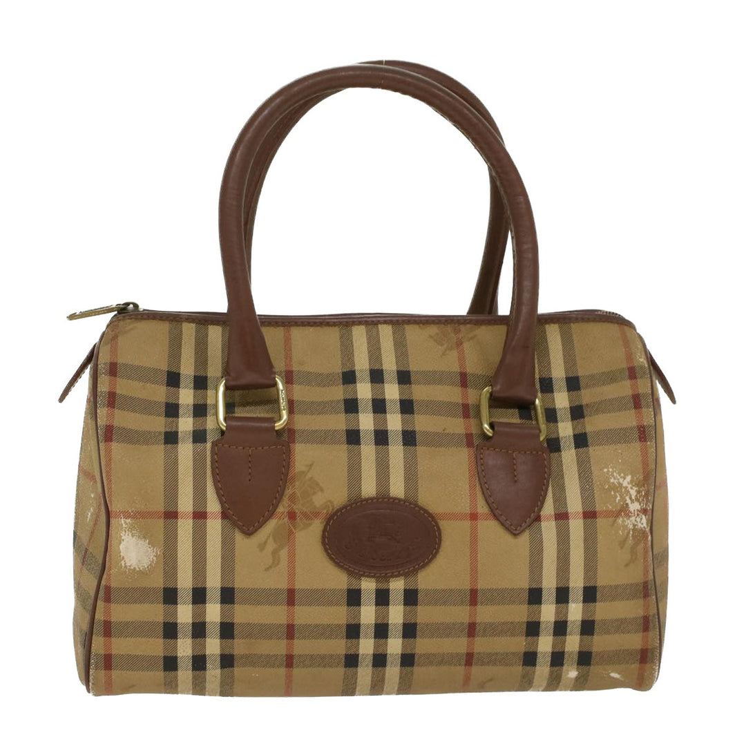 BurberrySs Nova Check Hand Bag PVC Leather Beige Brown Auth 48027