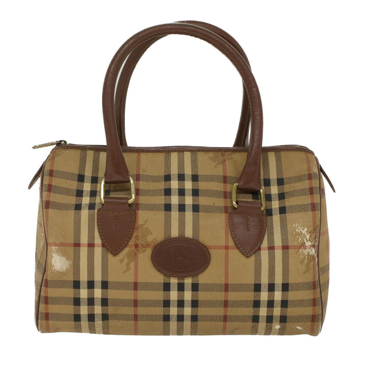 BurberrySs Nova Check Hand Bag PVC Leather Beige Brown Auth 48027