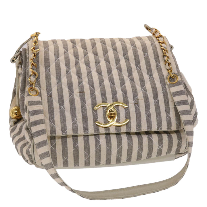 Chanel Matelasse Shoulder Bag Canvas Light Blue White CC Auth 48071A