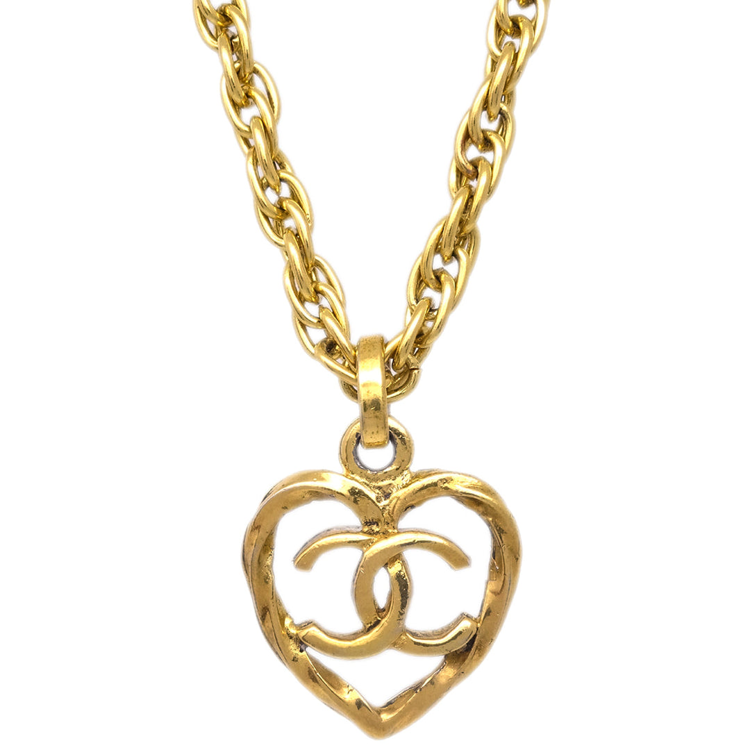 Top Quality Chanel Heart Chain Pendant Necklace Gold 1982