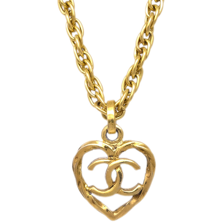 Top Quality Chanel Heart Chain Pendant Necklace Gold 1982